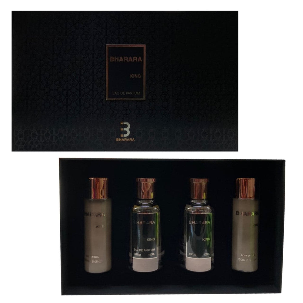 BHARARA KING 4 PCS SET FOR MEN: 3.4 EAU DE PARFUM SPRAY + 5 OZ BODY LOTION+ 3.4 AFTER SHAVE + 5 OZ SHOWER GEL - Premium Shop All from BHARARA - Just $153.12! Shop now at namebrandcities brought to you by los tres amigos discounts inc 